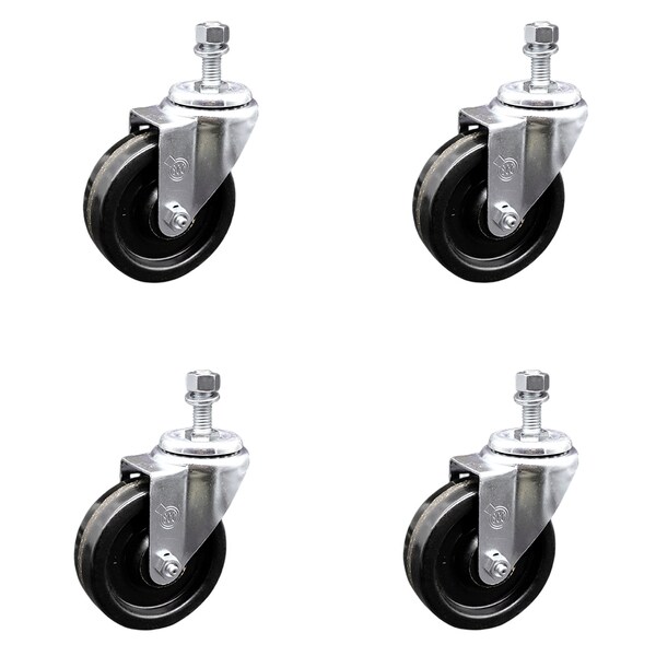 4 Inch SS Phenolic Wheel Swivel 10mm Threaded Stem Caster Set